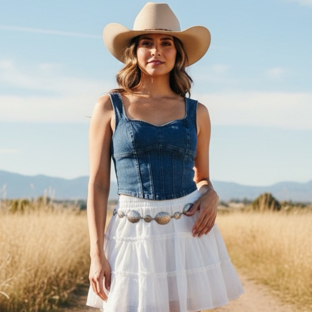 🆕 Denim Sweetheart Corset Top | Festival Western Cowgirl Rodeo Style